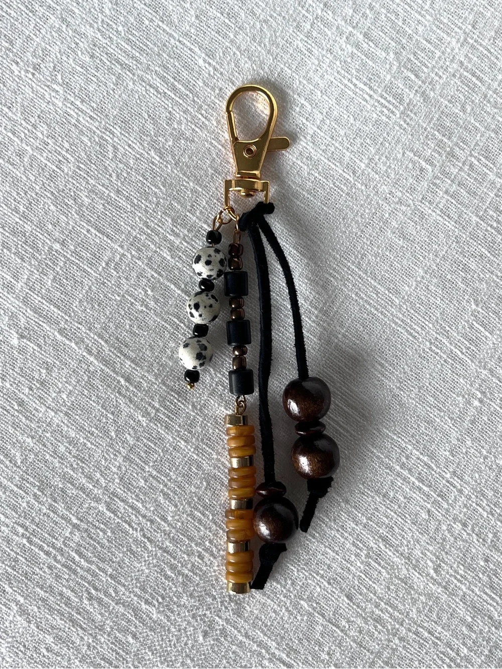 Black + Dalmation Jasper | Modern + Gold | Handmade Bag Charm
